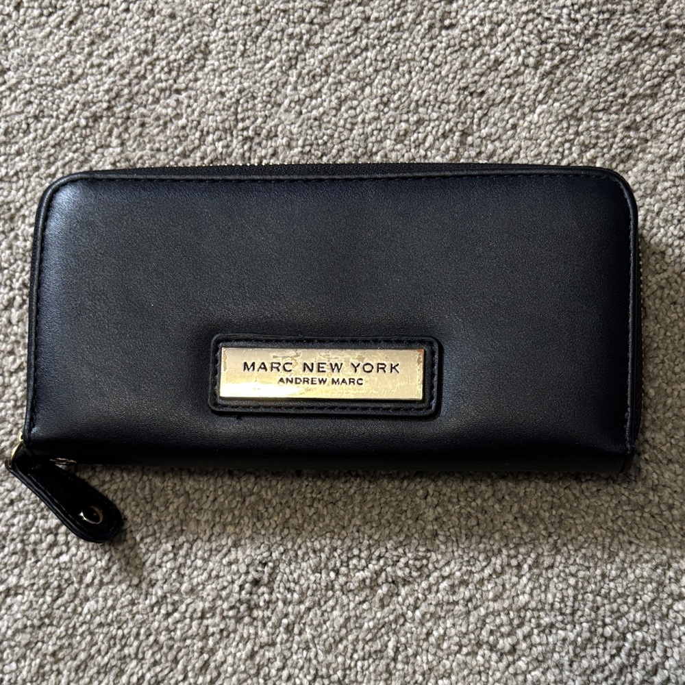 Andrew Marc black faux leather wallet